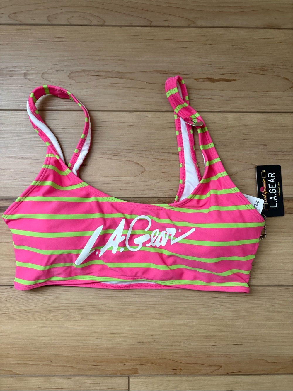 NWT LA Gear x Forever 21 Sport Bikini Top Only Pink Green Stripes Size Large